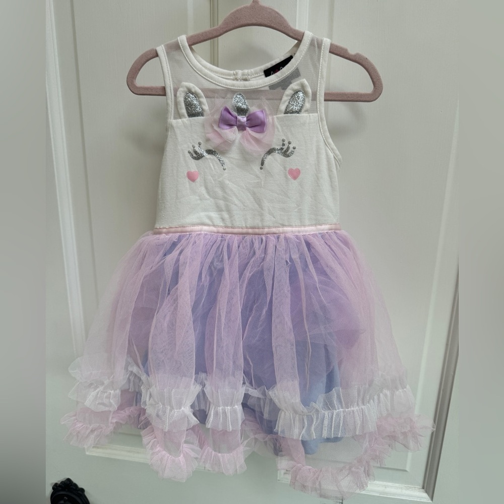 Lilt 2T White Multicolored Girls Unicorn Tutu Short Sleeve Dress
